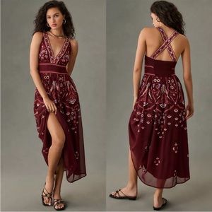 ANTHROPOLOGIE NWT V-NECK DECO MIDI DRESS Size M.